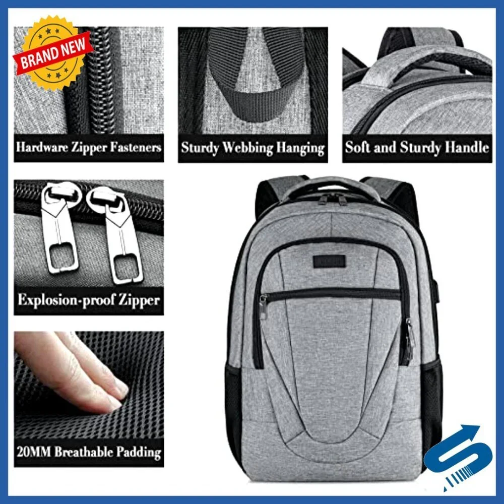 Travel Laptop Backpack Anti Theft Slim Durable USB Charging Port Computer Bag - Picture 3 of 7